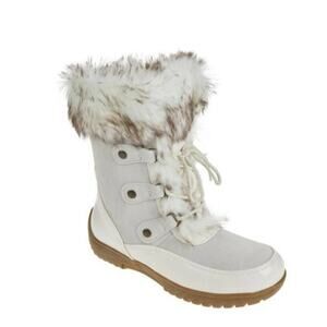 Sporto Minor Waterproof Suede Mid-Calf Boot off white Faux Fur Trim Womens 11